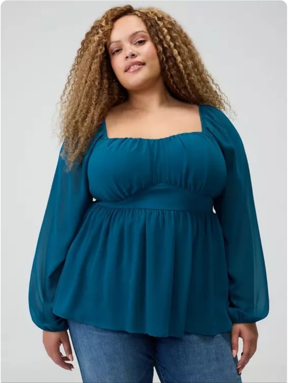 Torrid Teal Sweetheart-Neckline Peplum Peasant Blouse 00/10/M